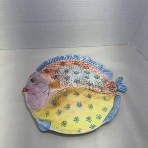 Italian Made Pottery‎ Fish Plate, Stamped Made Italy 11" Funky Fun Hand Painted